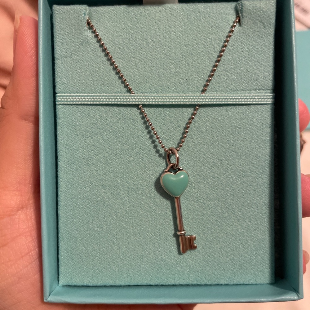 Tiffany and Co enamel heart key necklace